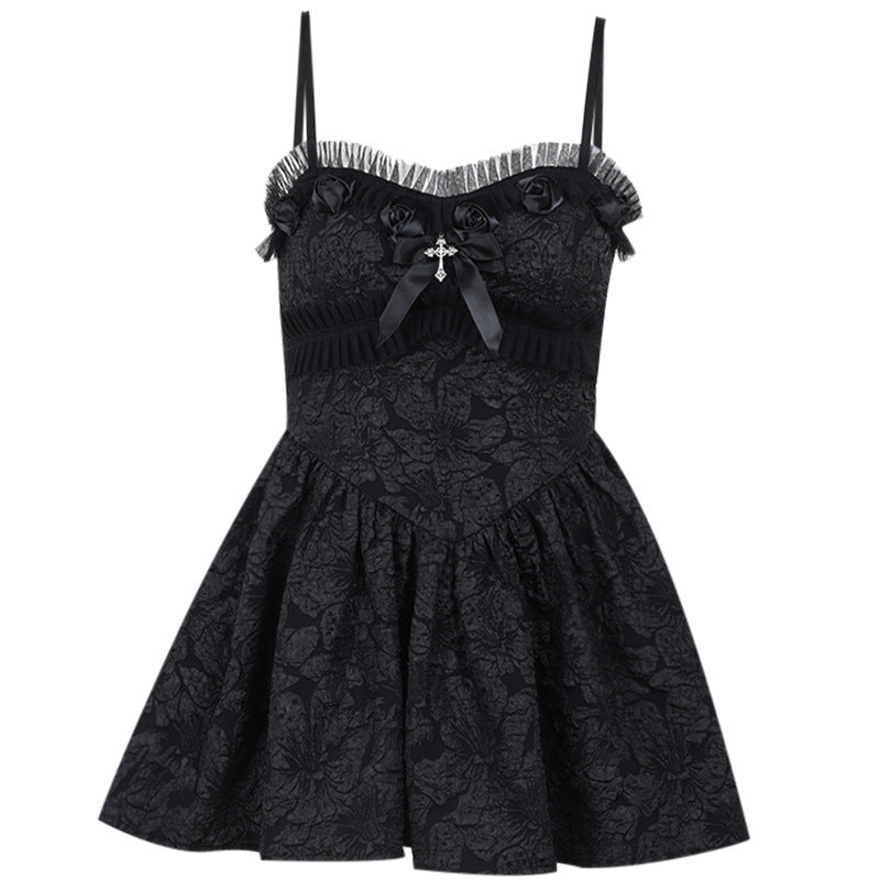 Dark Goth Rose Lace Sling Dress