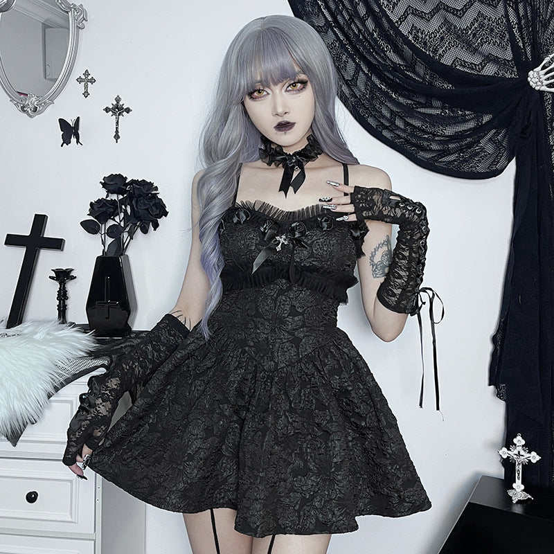 Dark Goth Rose Lace Sling Dress