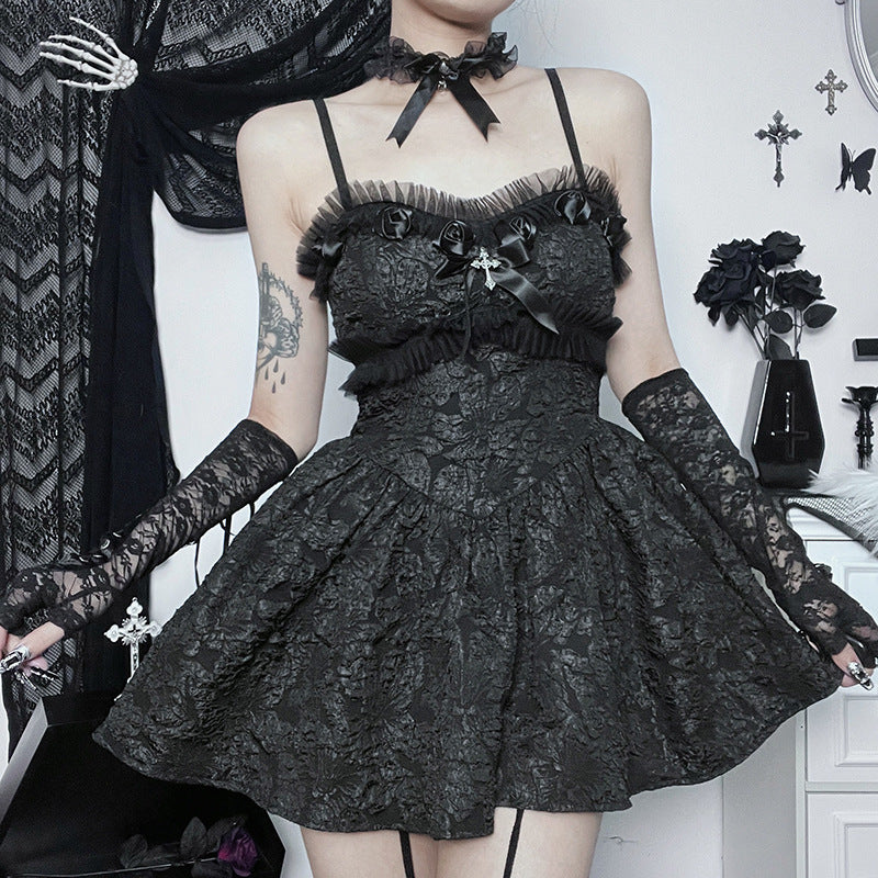 Dark Goth Rose Lace Sling Dress