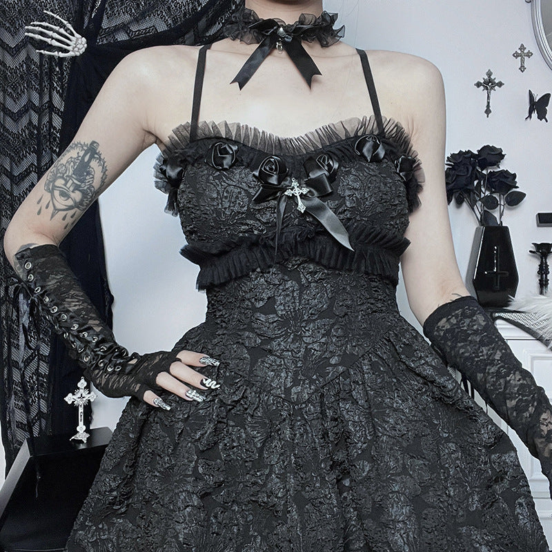 Dark Goth Rose Lace Sling Dress