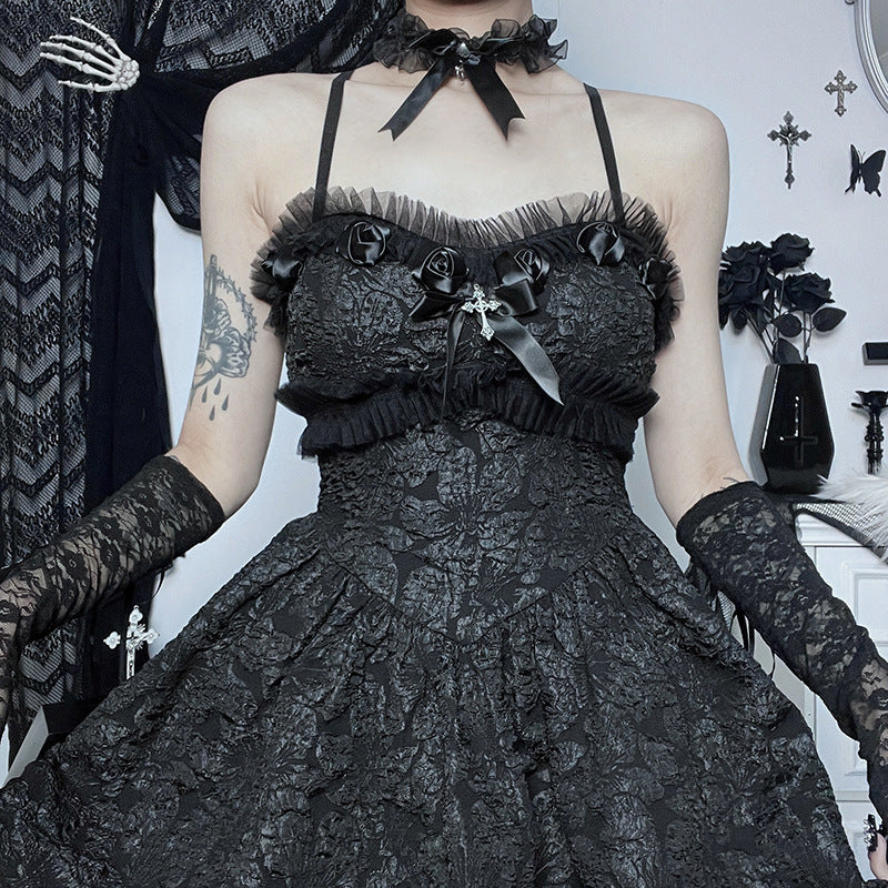 Dark Goth Rose Lace Sling Dress