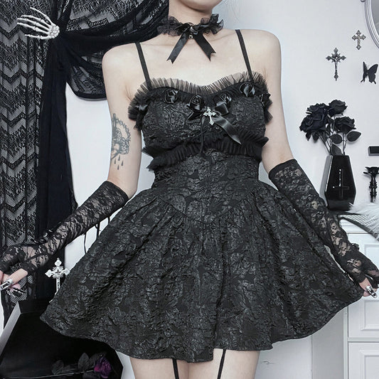 Dark Goth Rose Lace Sling Dress
